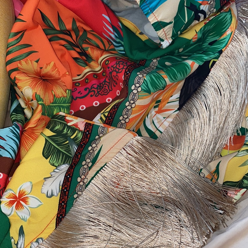 NEW INVENTORY 🌴Tropical Print Wrap Hem Fringe Trim Cami Dress🌴 - Picture 6 of 6